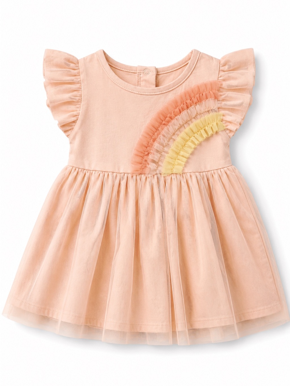 Baby Tulle Dress | Peach Pink Rainbow Ruffle Party Dress 6–9M